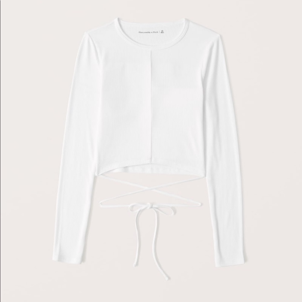 Abercrombie and Fitch White cropped long sleeve midriff cross tie top